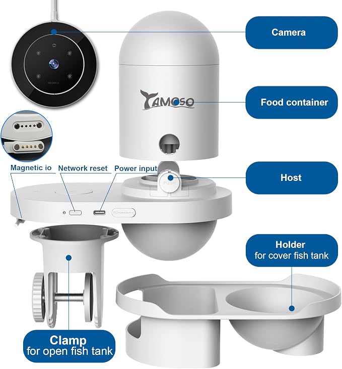 WiFi Automatic Fish Feeder with 2.5K Camera, 2.4/5G Smart App Control, Vacation Feeding Timer, Remote Precision Fish Food Dispenser, 230ML Moisture-Proof Aquarium Feeder for 10+ Gallon Tanks
