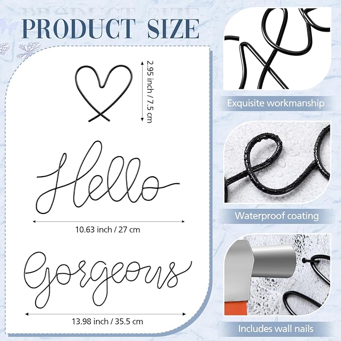 Hicarer Metal Hello Gorgeous Wall Art Minimalist Wall Decor,Black,Fashion | for Bedroom Bathroom Living Room Dressing Room Salon Vanity Office Home Decoration, Easy to Install