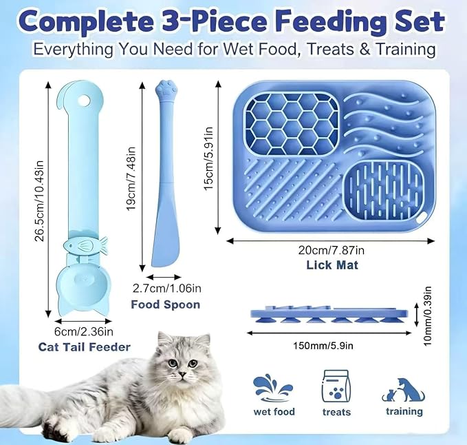 AZY 3-Piece Slow Feeder Cat Bowl Set with Strong Suction Cups