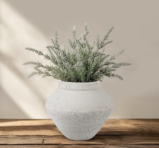 Briful Rustic Ceramic Vase Large Decorative Vase, 9'' Farmhouse Flower Vase | Vintage Texture Style Vase for Faux Floral, Table Centerpiece, Living Room, Shelf, Kitchen Counter, Entryway Decor, Beige