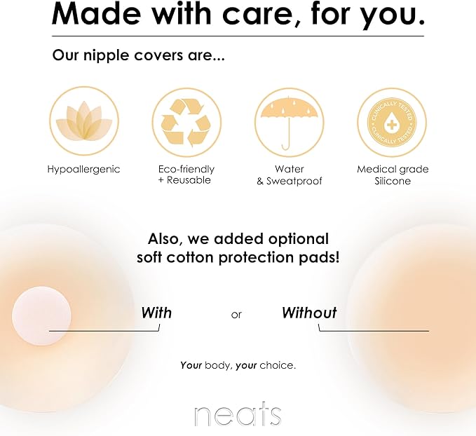 NEATS Nipple Covers for Women, Reusable & Hypoallergenic Adhesive Silicone Pasties