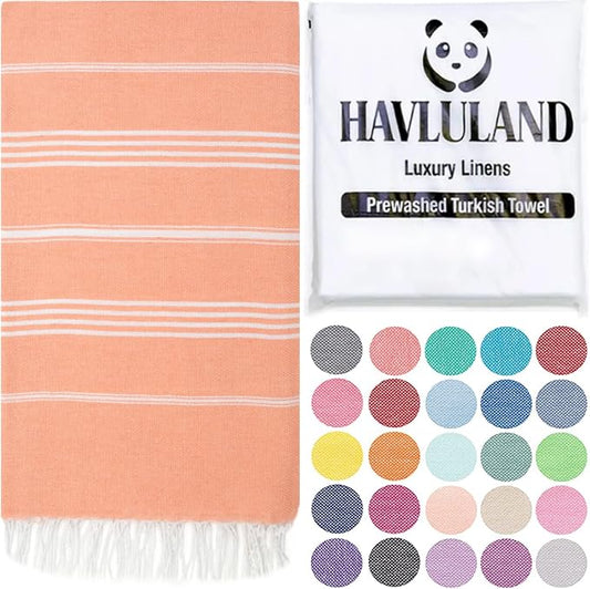HAVLULAND Turkish Beach Towels, Oversized 40"x72" Turkish Bath Towel, Highly Absorbent Quick Dry Sand Free Beach Towels for Beach Pool Spa Gym Yoga Travel Camping Picnic Blanket - Salmon