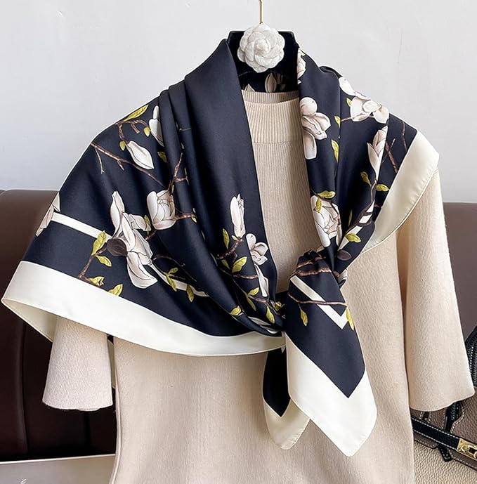 K-Elewon Large Square Scarf 43" Silk Scarf Fashion Scarves Silk Feeling Hair Wrapping Scarfs Night Sleeping Headscarf