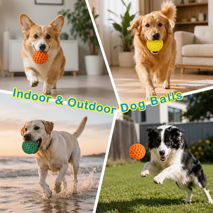 3 Pack Indestructible Squeaky Dog Balls for Aggressive Chewers, Interactive Dog Toys for Teething, Relieving Anxiety. Chew Toy for Large, Medium Breeds, Outdoor Rubber Balls.
