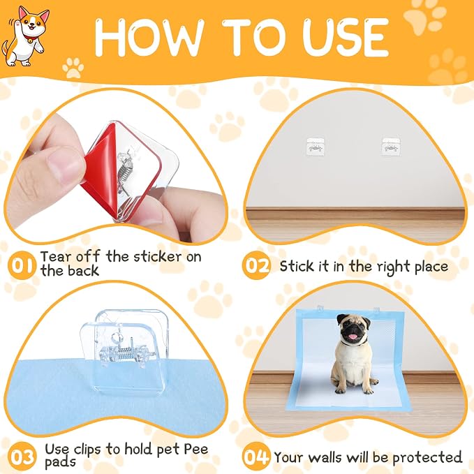 Yalikop 12 Pcs Wall Pee Pad Holder Dog Potty Training Pad Sticky Wall Clip Transparent Adhesive Clips with 6 Pcs Strong Adhesive for Dog Housebreaking Supplies(Clear)