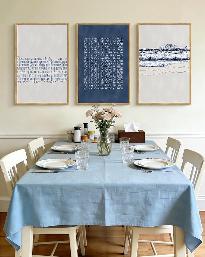 Drsoum Blue Abstract Boho Framed Wall Art Large 24x36in Minimalist Mid-Century Modern Wall Decor Geometric Artwork Kitchen Dining Room Black Framed