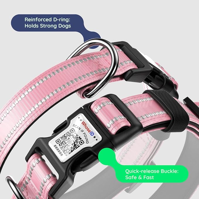 Premium Airtag Dog Collar，with IP68 Waterproof AirTag Holder,Pink,S | Soft,Breathable,Nylon Padded,Reflective,Ultra-Durable Buckle,Adjustable,Comfortable for Small Medium Large Dogs