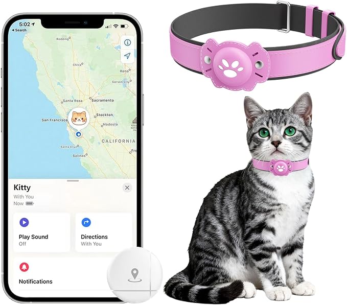 2-in-1 GPS Tracker for Cats: Smart Pet Collar with Real-Time Tracking,No Monthly Fee/Subscription (iOS & Android) Waterproof, Anti-Lost,365-Day Long Battery Life GPS Tracker Cat Collar (Pink)