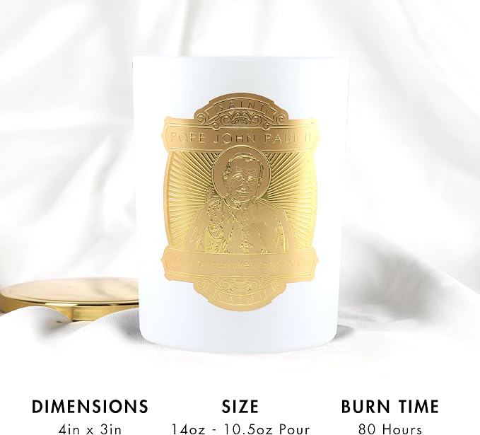 SAINT Pope John Paul II Scented Candle with Prayer and Prayer Coin | Saint of Families and Youth - Soy Coconut Aromatherapy Candle with 80 Hour Burn Time, Special Edition