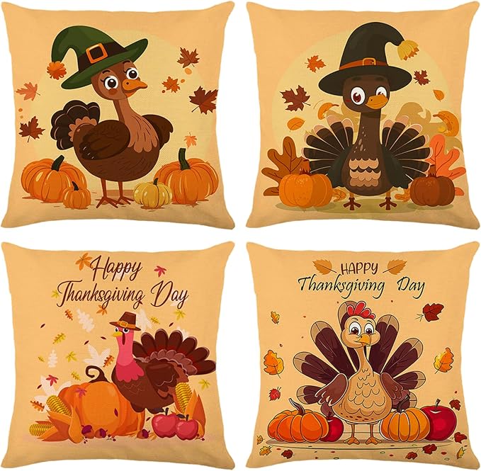 ONFAON Fall Decorations for Home, Fall Pillow Covers 18x18 Set of 4, Thanksgiving Decorations Autumn Cushion Case for Couch(Fall09)