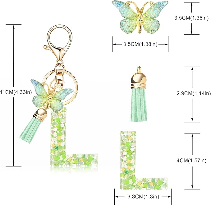 Fashion Alphabet Initial Letter Keychain Tassel Butterfly Pendant Key Ring for Purse Handbags Women Girl