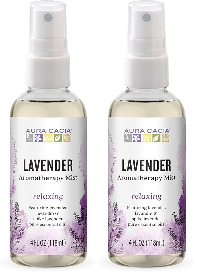 Aura Cacia Relaxing Lavender Aromatherapy Mist, 4-Ounce, Lavender Pure Essential Oils, Sweet & Floral Aroma (Pack of 2)