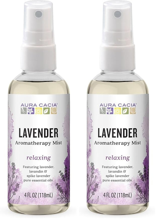 Aura Cacia Relaxing Lavender Aromatherapy Mist, 4-Ounce, Lavender Pure Essential Oils, Sweet & Floral Aroma (Pack of 2)