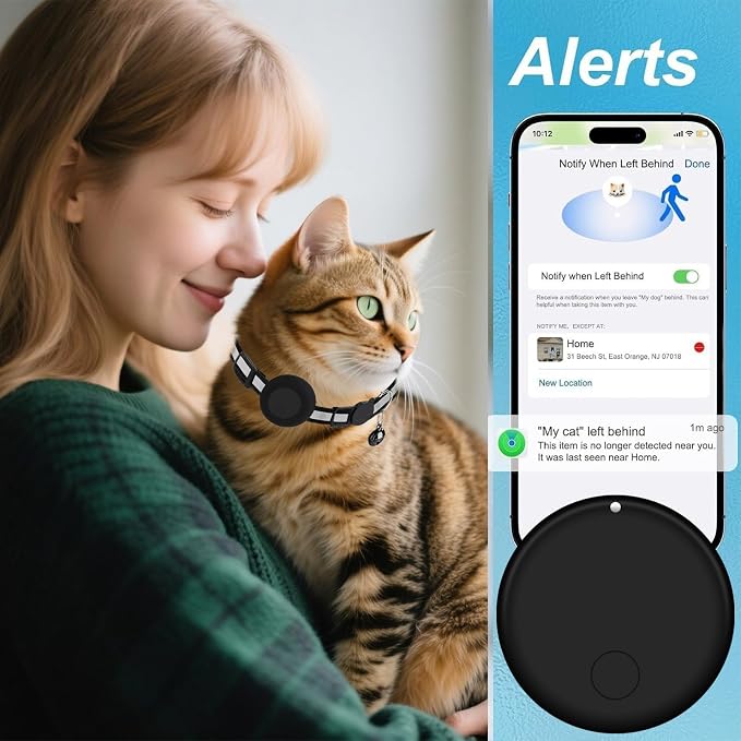 GPS Tracker for Cats (1 Pack), Mini GPS Cat Tracker, Smart Pet Activity Tracker, No Monthly Fee, Compatible with Apple Find My(iOS Only), Anti-Lost, Finder Tag for Vehicles, Pets, Kids, Items