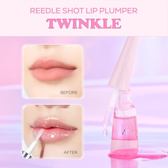 VT COSMETICS Reedle Shot Lip Plumper in Twinkle & Glitter, Hydrating Plumping Lip Gloss, High Shine Glitter Finish, Infused with Jojoba Oil, Korean Beauty Makeup, 0.15 oz.