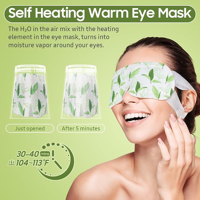 20 Packs Steam Eye Mask, Heated Eye Mask Warm Compress for Eyes, Disposable Self Heating Steam Mask for Home, Sleep, Spa, Travel Essentials & Relaxation Gifts for Women (Green Tea)