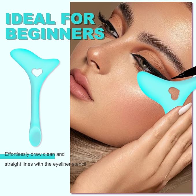 4Pcs Eyeliner Stencils, Silicone Winged Tip, Multifunctional Mascara Shield for Eyeshadow and Eyelashes, Professional &Quick Cat Eye Makeup Tool for Beginners (Blue)