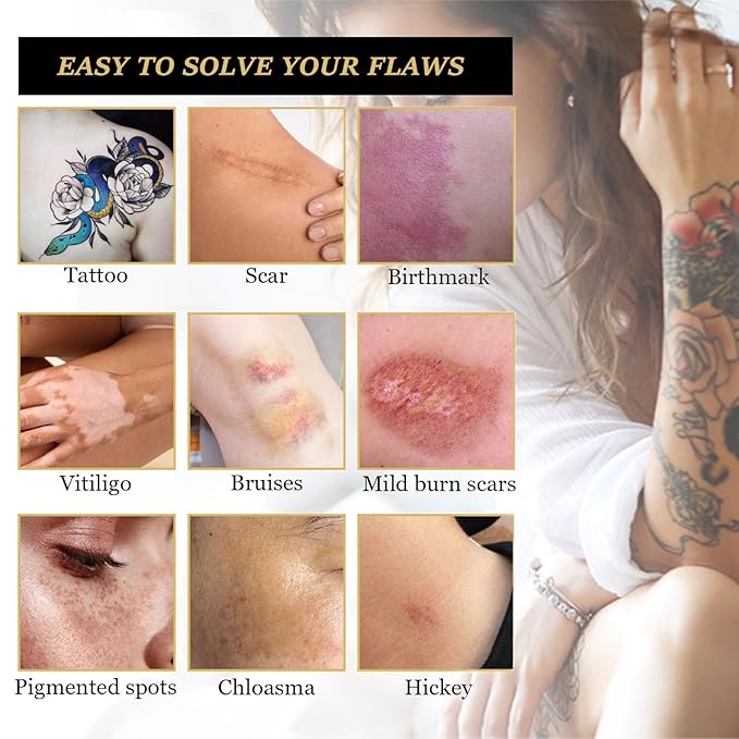 Tattoo Cover Up, Invisible Waterproof Concealer,Long Lasting Professional Skin Makeup Concealer Kit for Body Leg Tattoo,Gift for Men and Women,2 Colors