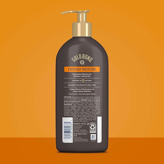 Gold Bond Men's Essentials Everyday Moisture Daily Body & Hand Lotion For Men, 14.5 oz., With Vitamin C, (Pack of 2)