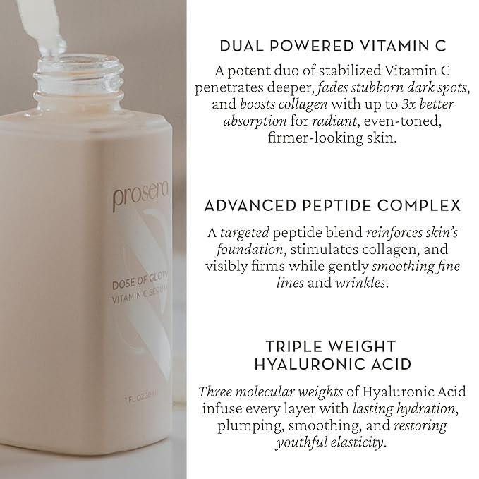 Dose of Glow Vitamin C Serum- Hydrating and Brightening Serum with Peptides, Hyaluronic Acid, Niacinamide and CoQ10. Firms Skin and Reduces Dark Spots and Fine Lines 1 oz (Limited Edition Glow Set)