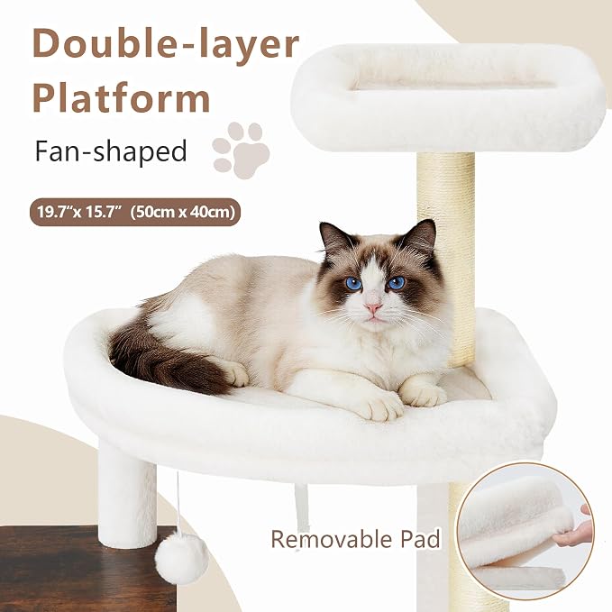 Modern Cat Tree Tower, 2-Layer Condo & Perch, Big Hammock 102SR | 70.9''Wood Cat Tower House Large Platform with Safe Guardrail for Indoor Cats Adult, All Sisal Scratching Post, Rustic Brown
