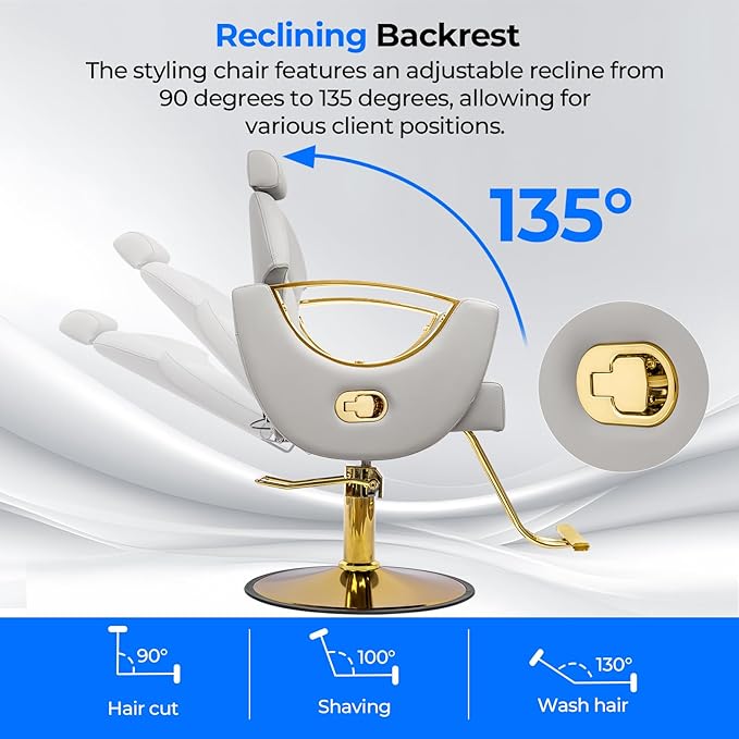 Reclining Barber Chair Styling Hair Chair for Home Barbershop Height Adjustable 360 Swivel Salon Chair for Hair Stylist