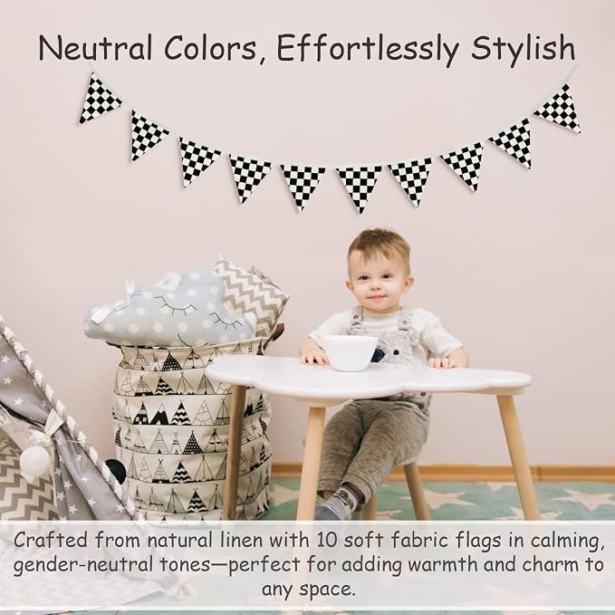 Boys Room Wall Art Decor,Cars Room Decor for Toddler Nursery Playroom, Black and White Checkered Classroom Garland Banners,Racing 11Ft Bunting Flags Fabric for Baby Shower Birthday Party