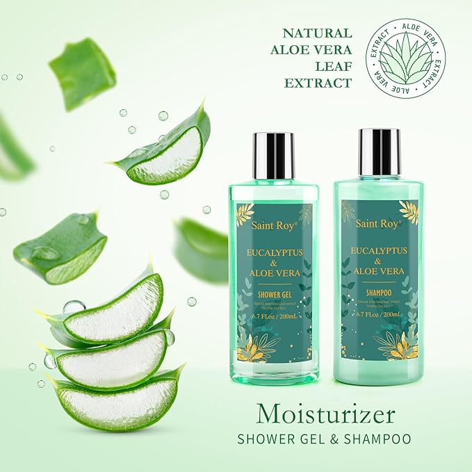 Mother day Spa Gift Basket, bath and body Basket, Christmas Gifts for Women Her him, Bath Baskets for Women, 8 pcs Eucalyptus Aloe Spa shower gift, Birthday Gifts bath kit, Self Care Bath Gift Set