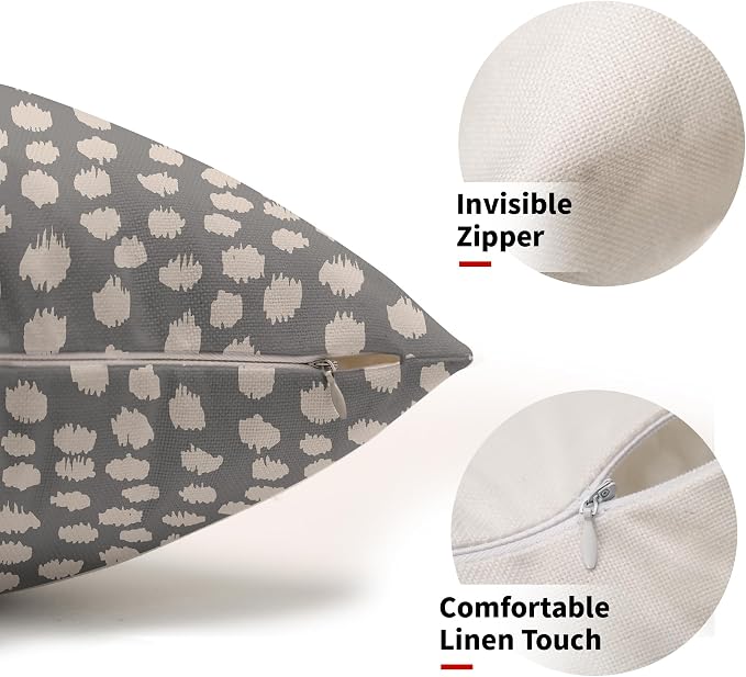 Grey Gray Cream Dots Lumbar Pillow Covers 12x20 Set of 2 Boho Design Polka Dot Print Throw Pillows Modern Outdoor Decorative Pillowcase Rectangle Linen Cushion Cases Decor for Sofa Couch Bed