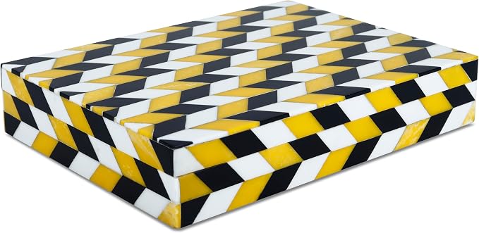 Handicrafts Home Decorative Storage Box with Lid Desk Organizer Box Office Organizer Desk Box for Storage & Shelf Decor – Handmade Resin Inlay – Yellow Marquet Artemis Collection- 6x8x1.5