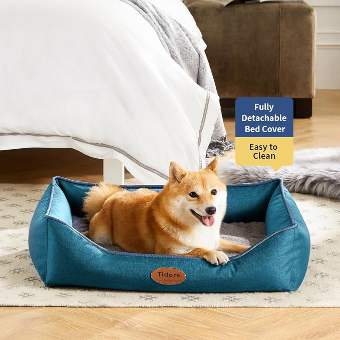 Tidore Orthopedic Dog Beds for Medium Dogs, Durable Egg Crate Foam Sofa Dog Bed wit Washable Removable Cover,Waterproof Lining,Pet Bed for Large Dogs (Peacock Blue, 26.4" L x 21.7" W x 6.2" Th)