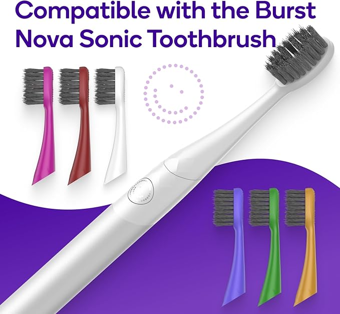 BURST Replacement Heads for Nova Sonic Toothbrush (Blue) | Super-Soft Bristles Reduce Risk of Abrasion & Irritation | Tapered Ends Reach Below The Gumline | for a Whiter, Brighter Smile