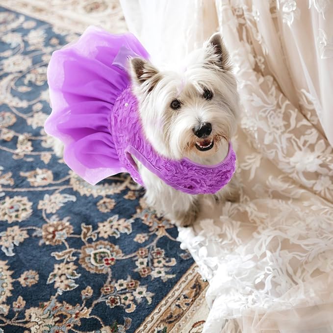 ASENKU Dog Dress Pet Wedding Dress Puppy Birthday Party Outfit, Purple L | Dog Flower Girl Dress With Leash Hole, Princess Puppy Dress For Weddings, Daily Wear, Fits Small Medium Large Dogs Cats