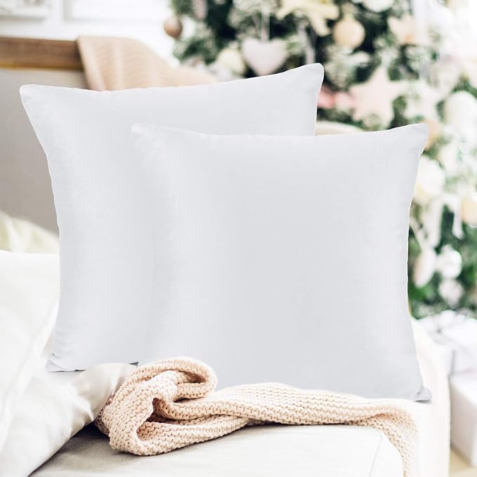 Nestl Throw Pillow Inserts Pack of 2 with Velvet Soft Solid Decorative Square Throw Pillow Covers Set for Sofa Couch Car Bedroom, 28X28 Throw Pillows Inserts with 26x26 Washable Cushion Covers, White