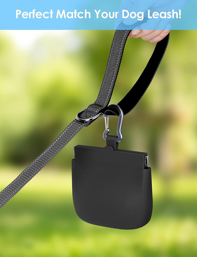 1Cup Silicone Dog Training Treat Pouch for Leash or Belt Loop(Black) | Clip on Leash or Belt Loop, One-Hand Access with Pull Tab, Small Pocket Sized, Auto Closing Lid for Pet Training & Walking