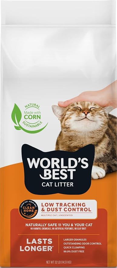 World's Best Cat Litter, Low Tracking & Dust Control, Unscented, 32 lb Bag