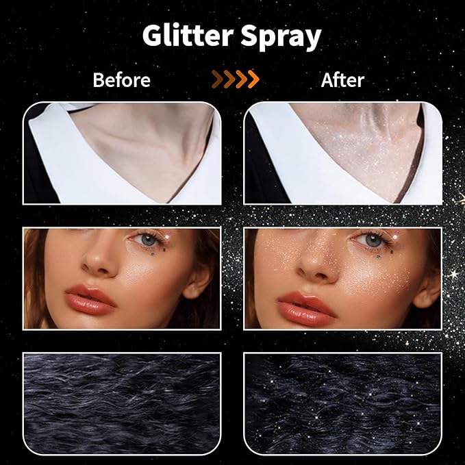 Glitter Spray for Hair and Body, Body Glitter Hairspray for Clothes, Music Festival Face Glitter for Women