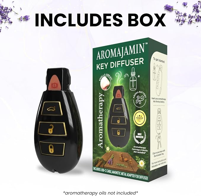 Discreet Car Key Aromatherapy Battery, Portable Universal Thread Diffuser for On-the-Go Relaxation, Rechargeable Keychain Wellness Tool, Gift for Birthday, Holiday, or Everyday Use (Black and Gold)