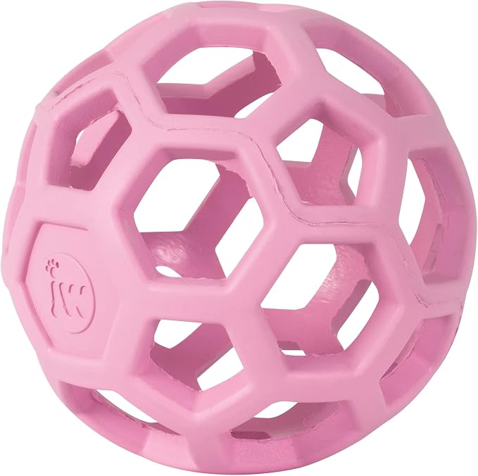 JW Pet HOL-ee Roller Dog Puzzle Ball, Small 3in, Natural Rubber, Pink