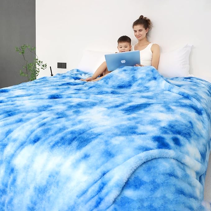 obinsm Blue Fleece Throw Blanket Queen Size, Soft Fuzzy Blankets for Bed | Blue Warm Lightweight Plush Large Blanket for Women Adults Room Decor 90x 90 in