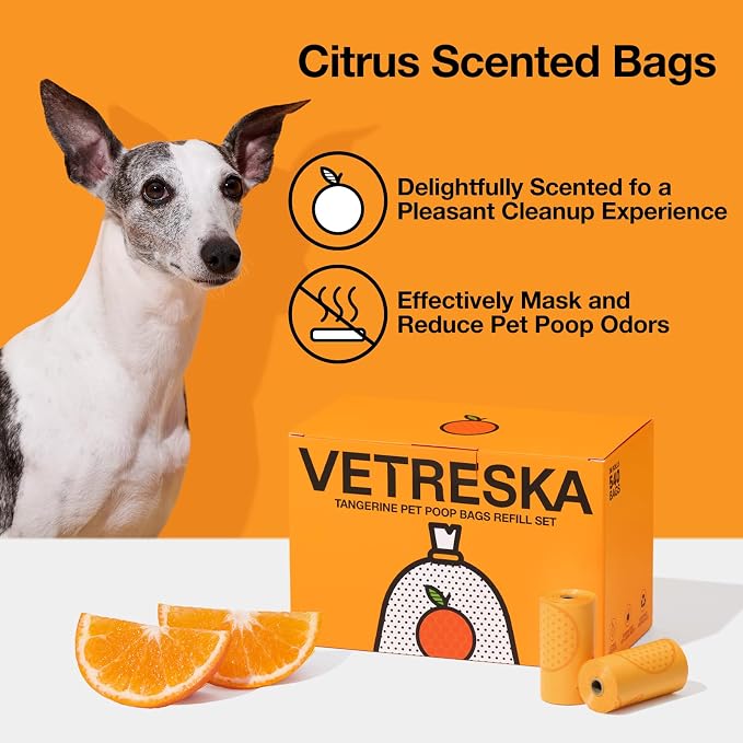 VETRESKA Citrus Scented Dog Poop Bags, 540 Counts, Leak Proof | Extra Thick and Large Pet Waste Bags for Dogs Walking and Cat Litter, 36 Refill Rolls