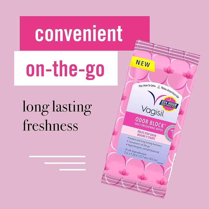 Vagisil Odor Block Multipack for Women, Daily Intimate wash, 20 Feminine Wipes, and Dry Wash Deodorant Spray - Gynecoligist Tested