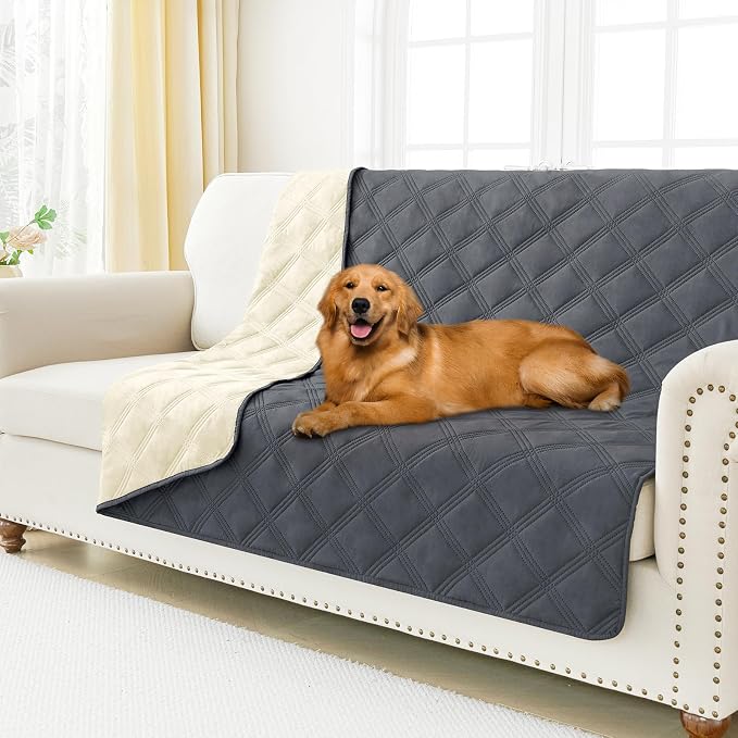 Smiry Waterproof Dog Bed Cover, Reversible Pet Blanket for Sofa Couch | Soft Washable Dog Blanket, Leakproof Couch Cover for Dogs Cats & Furniture Protection, 52x82, Dark Grey/Beige