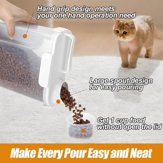 Dog Cat Food Storage Container with Cup (White, 5L)
