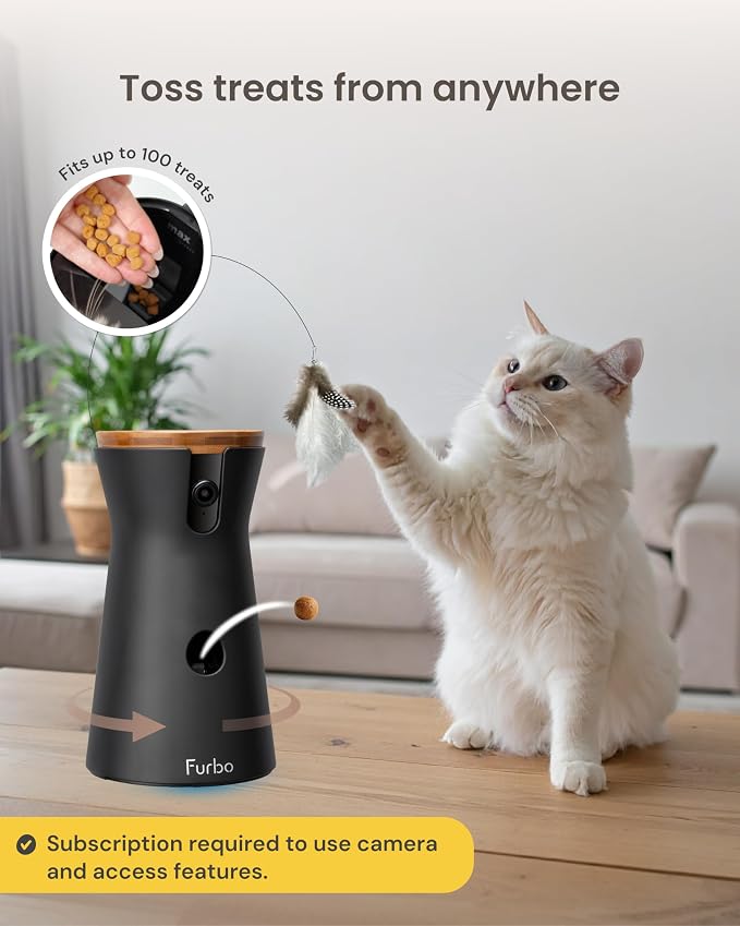 Furbo 360° Cat Camera [Paid Plan Required to Activate] | Stay connected with AI Cat & Home Safety Alerts, Auto-Tracking, Video History & 2-Way Audio. Plan Req. (3mo min)