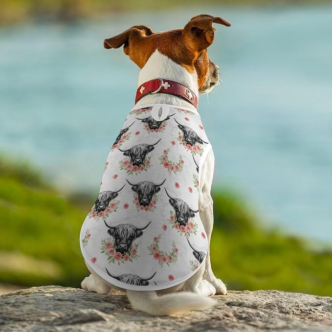 Soft Cat Shirt Pet Breathable Clothes Dog Tank Tops Pet Western Cowboy Animal Rose Grey Marble Flower Bull Cattle Highland Cow Cute Dress Decor