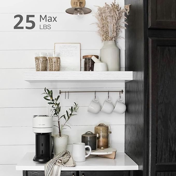 QEEIG Bathroom Floating Shelves for Wall - 15.7" Wall Mounted Shelf Over Toilet Farmhouse Home Decor Display Bookshelf Small 15.7 x 6.7 inch Set of 2, White (008-40W)