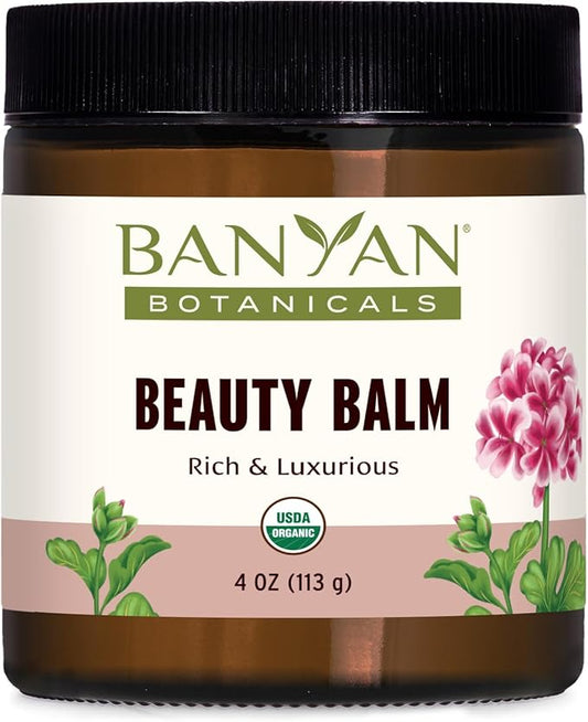 Banyan Botanicals Beauty Balm – Organic Face & Body Moisturizer with Shatavari & Ashwagandha – Rich Night Cream, Hand & Foot Balm for Dry Skin – Ghee & Coconut Oil Base – 4 oz – USDA Organic*
