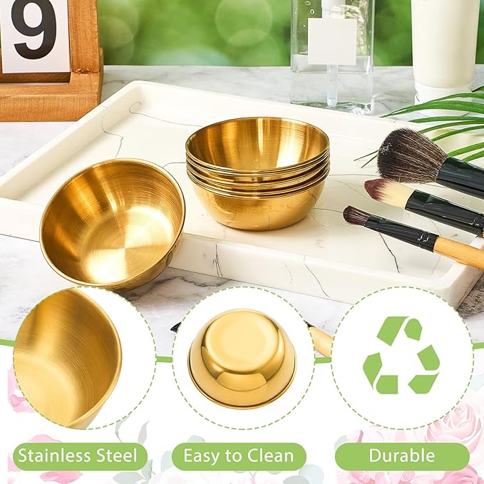 12 Pcs 3.23 In DIY Face Mask Bowl Stainless Steel Esthetician Facial Mask Bowl Small Facial Esthetician Supplies for Women Skincare Products Lady Home Salon Cosmetic Beauty (Gold)