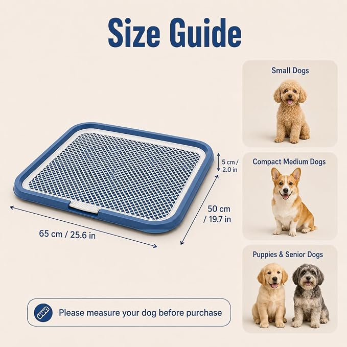 Dog Potty Tray with Guide Pillar, 25.6"x19.7" Large Indoor Pet Pee Pad Holder, Heavy Duty Dog Litter Box, Removable & Washable Puppy Training Toilet for Housebreaking Supplies (navyblue)